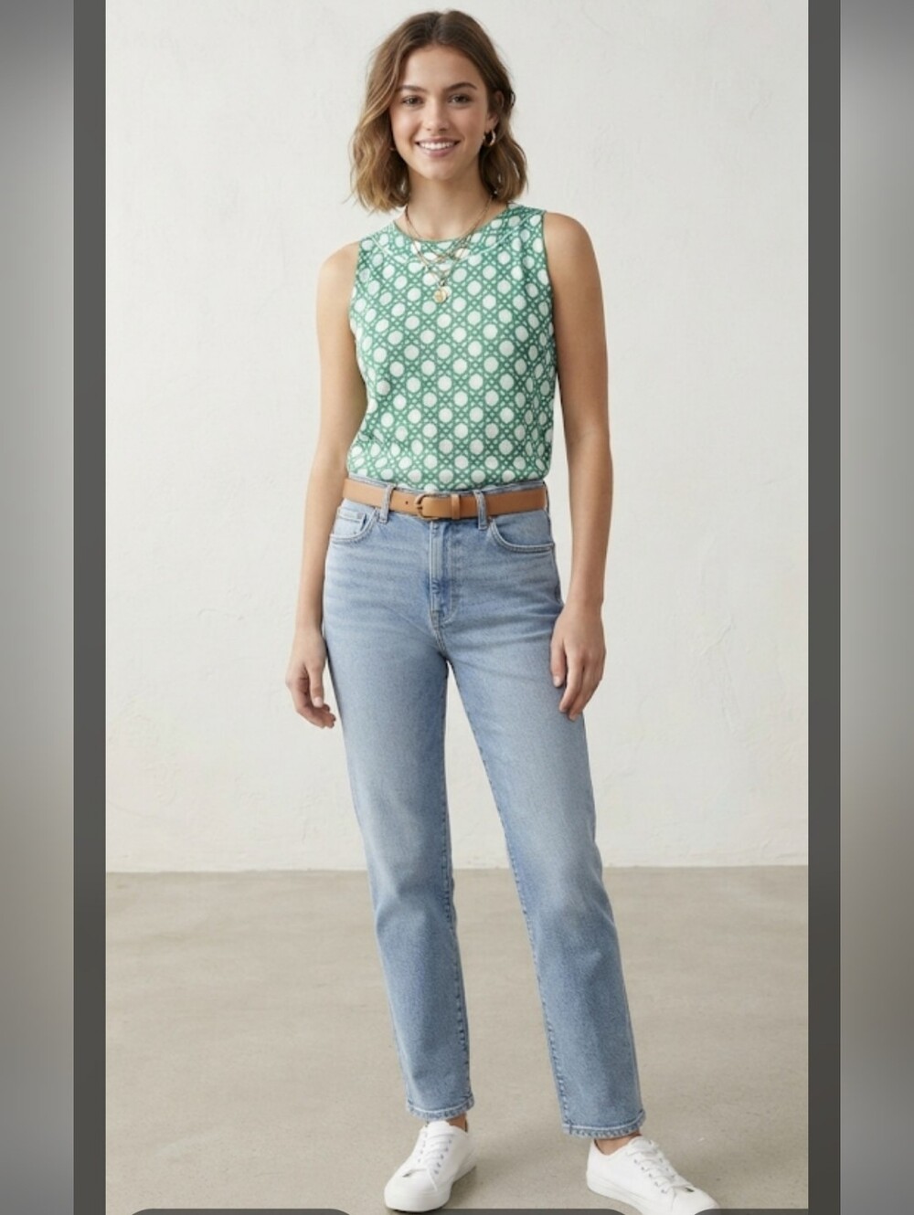 Ann Taylor‎ Green and White Patterned Knit Tank Top  Size XL